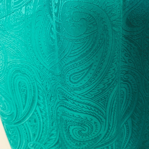 Vintage Gillian Silk Dress Size 10 Teal Green Blue Sweetheart Neckline Paisley - Picture 8 of 14